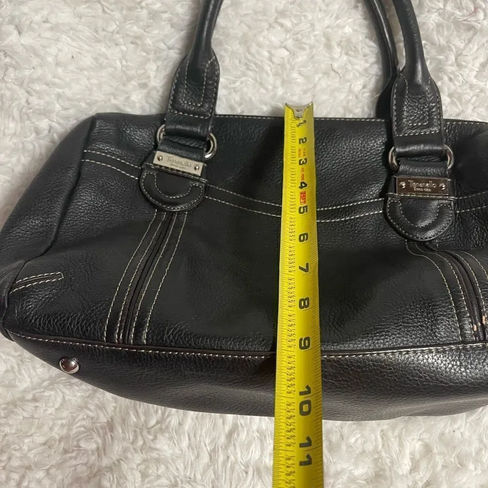 Tignanello leather black Medium Satchel silver tone hardwares.
